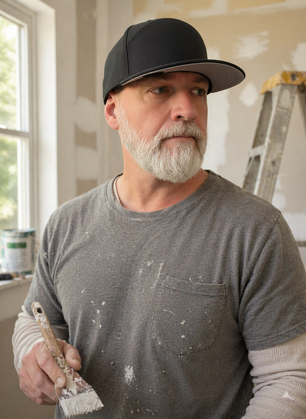 Matthew Wallace, on a job site, mid-cut